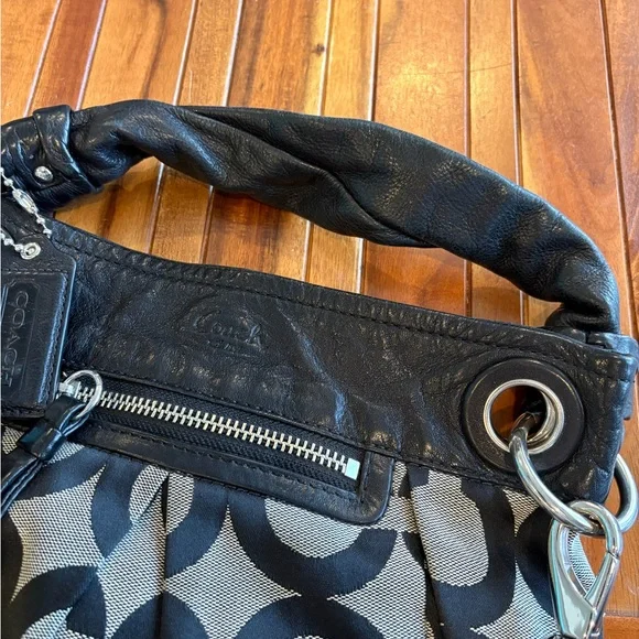 COACH HOBO SHOULDER  HANDBAG 13420 PARKER OP ART BLACK LEATHER TRIM - Picture 5 of 10